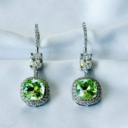 Green Peridot Swarovski Crystal American Diamond Silver Plated Earrings