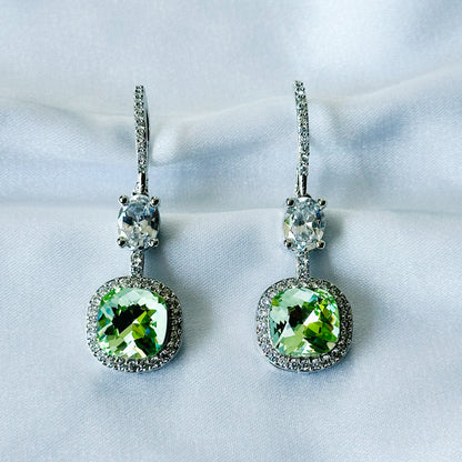 Green Peridot Swarovski Crystal American Diamond Silver Plated Earrings