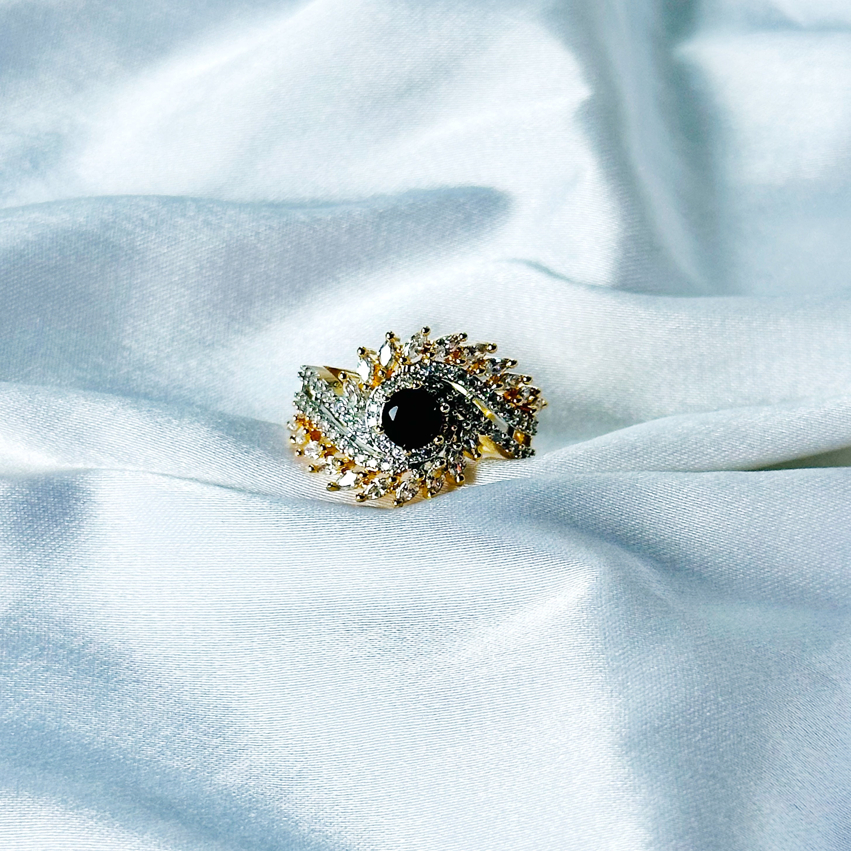 Black Cubic Zircon American Diamond Gold/Silver Plated Adjustable Ring
