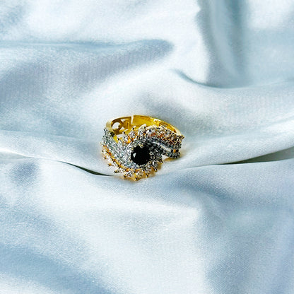 Black Cubic Zircon American Diamond Gold/Silver Plated Adjustable Ring