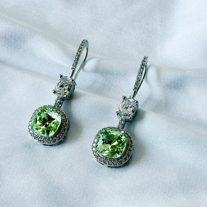 Green Peridot Swarovski Crystal American Diamond Silver Plated Earrings