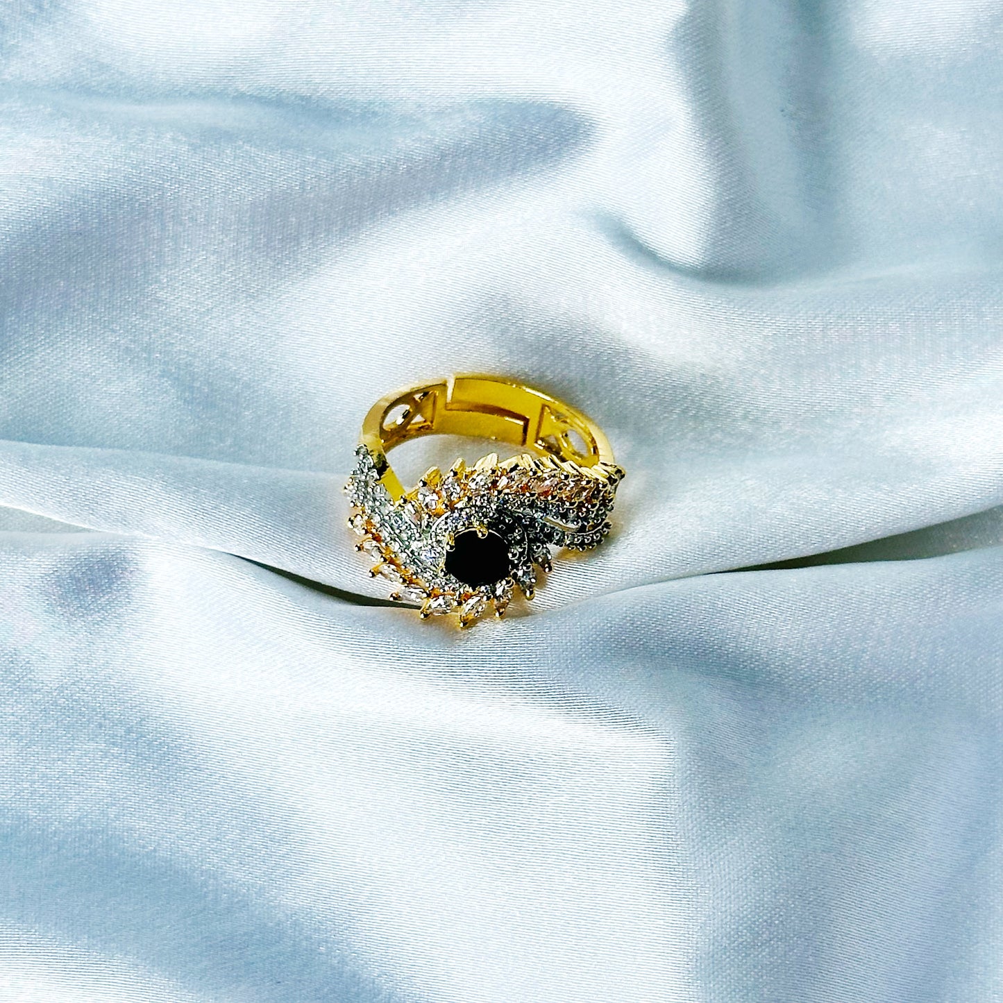 Black Cubic Zircon American Diamond Gold/Silver Plated Adjustable Ring