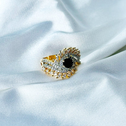 Black Cubic Zircon American Diamond Gold/Silver Plated Adjustable Ring
