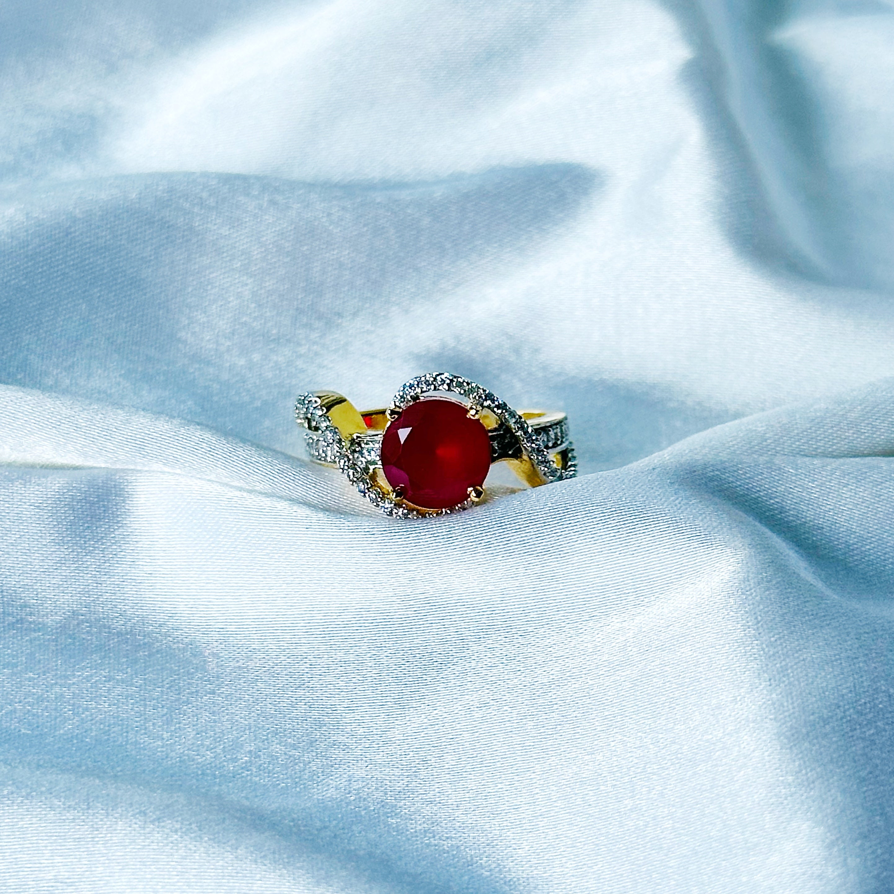 Red Ruby Cubic Zircon American Diamond Gold/Silver Plated Adjustable Ring