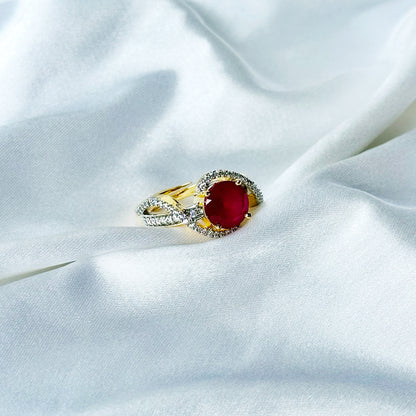 Red Ruby Cubic Zircon American Diamond Gold/Silver Plated Adjustable Ring
