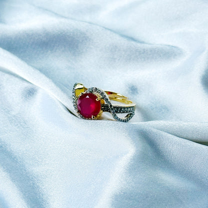 Red Ruby Cubic Zircon American Diamond Gold/Silver Plated Adjustable Ring