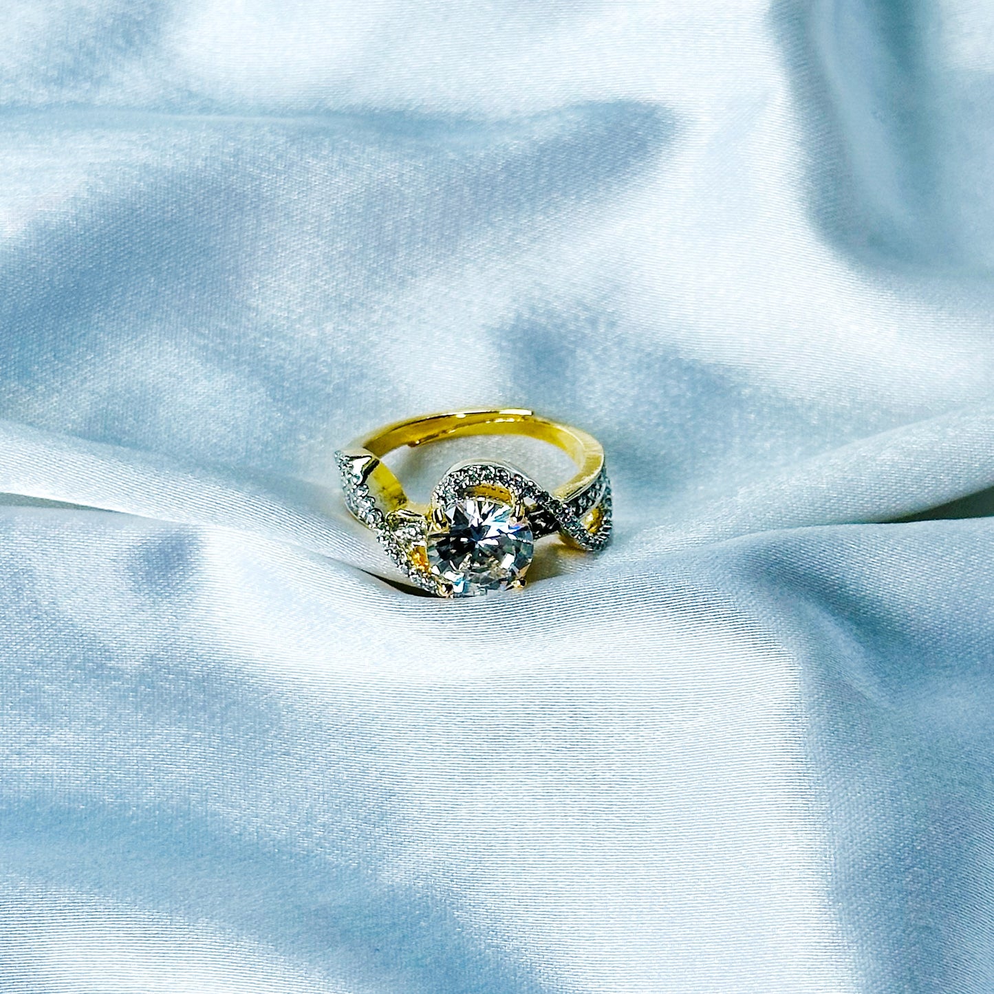Solitaire Cubic Zircon American Diamond Gold/Silver Plated Adjustable Ring