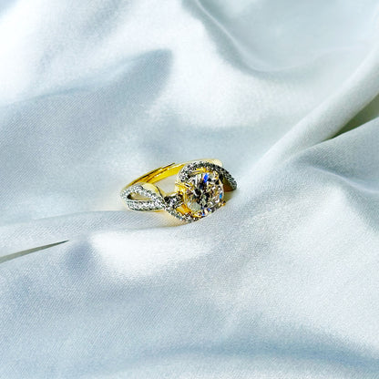 Solitaire Cubic Zircon American Diamond Gold/Silver Plated Adjustable Ring