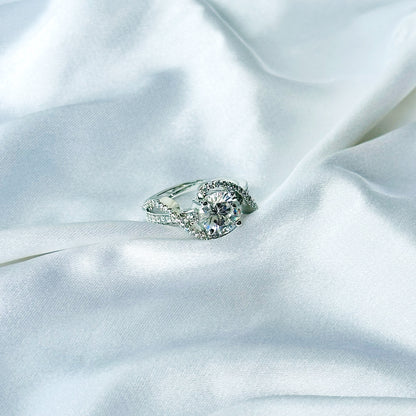 Solitaire Cubic Zircon American Diamond Silver Plated Adjustable Ring