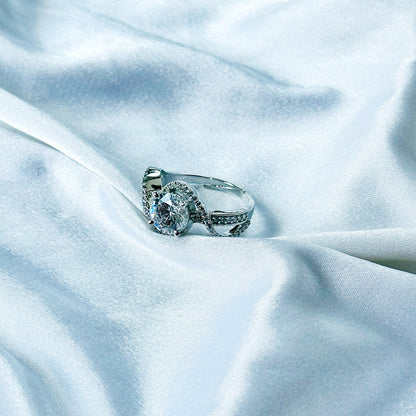 Solitaire Cubic Zircon American Diamond Silver Plated Adjustable Ring