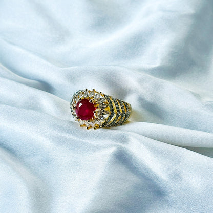 Red Ruby Cubic Zircon American Diamond Gold/Silver Plated Adjustable Ring