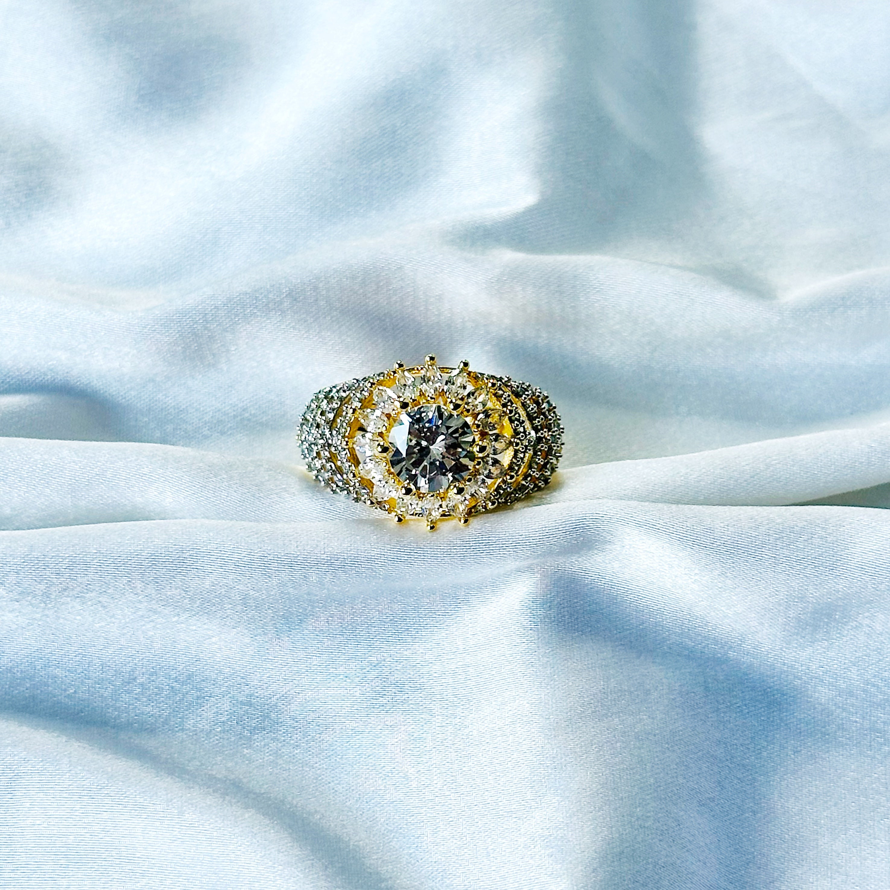Solitaire Cubic Zircon American Diamond Gold/Silver Plated Adjustable Ring
