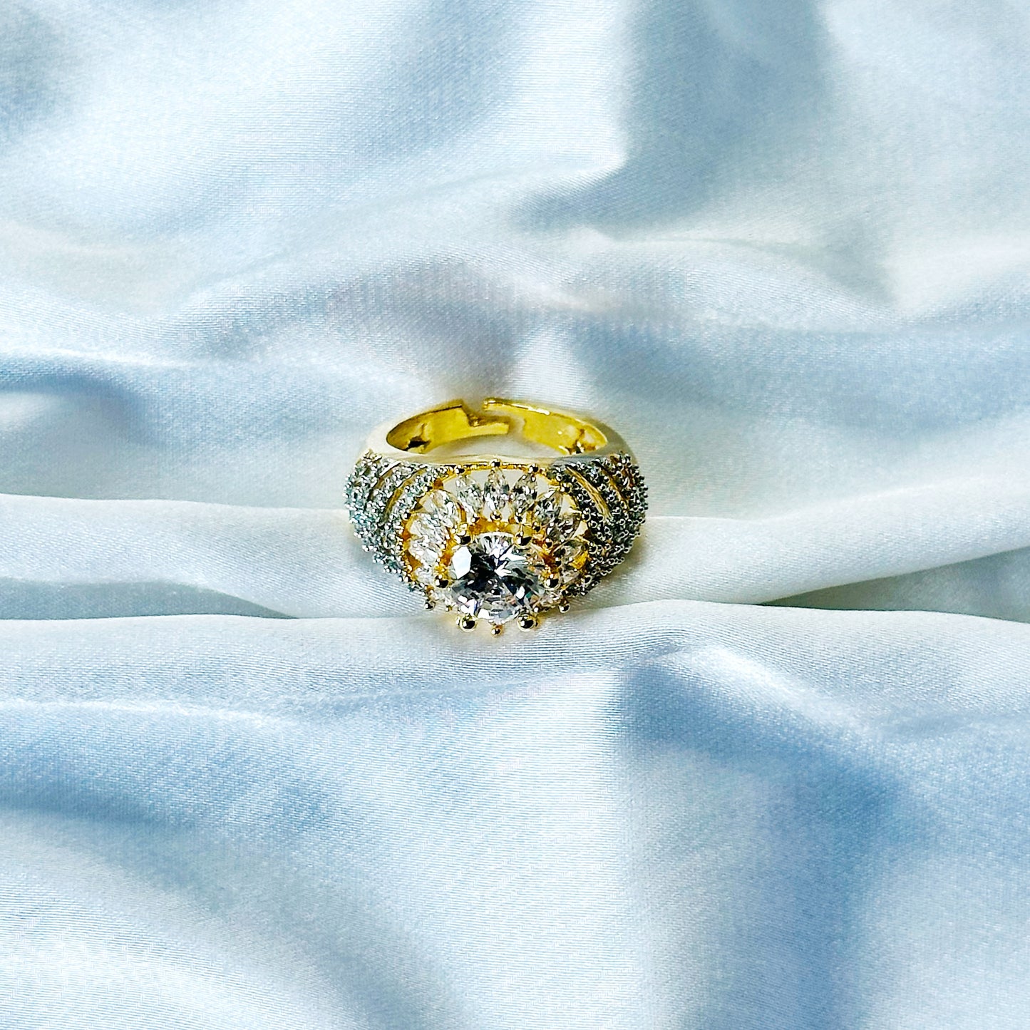 Solitaire Cubic Zircon American Diamond Gold/Silver Plated Adjustable Ring