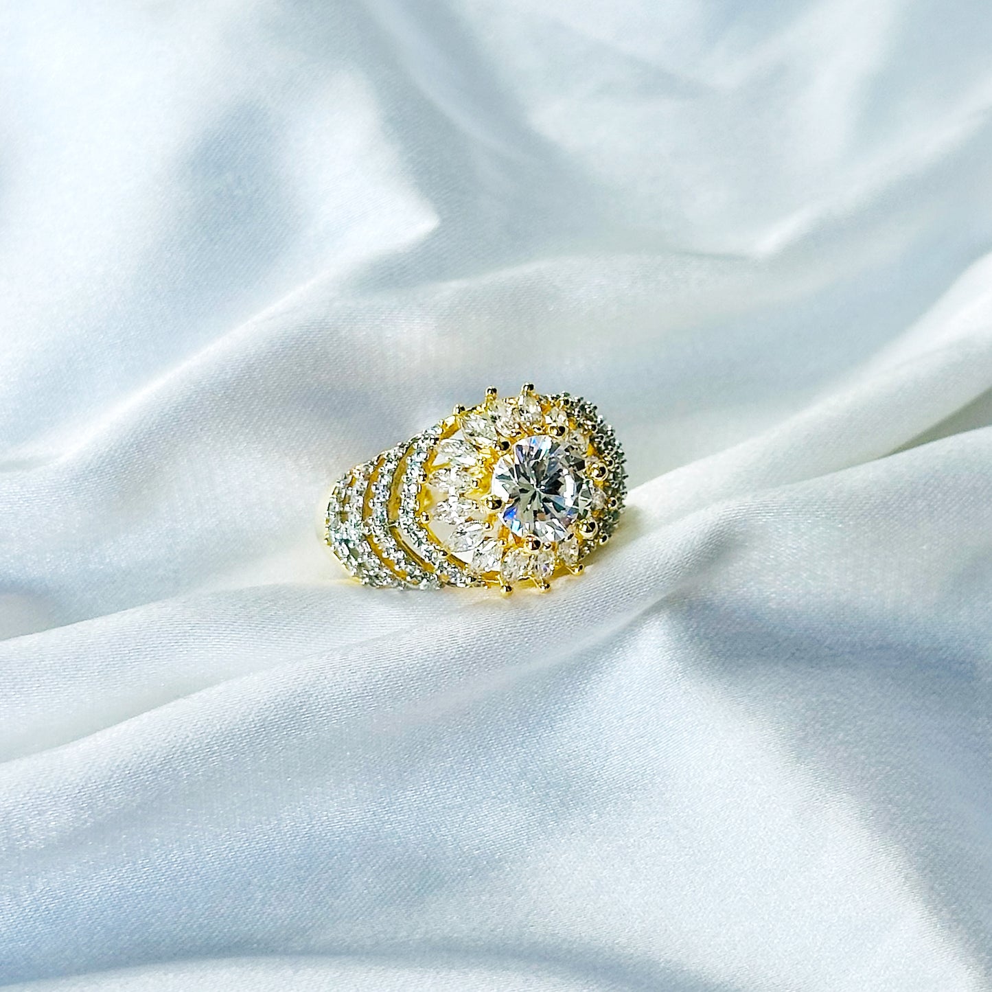 Solitaire Cubic Zircon American Diamond Gold/Silver Plated Adjustable Ring