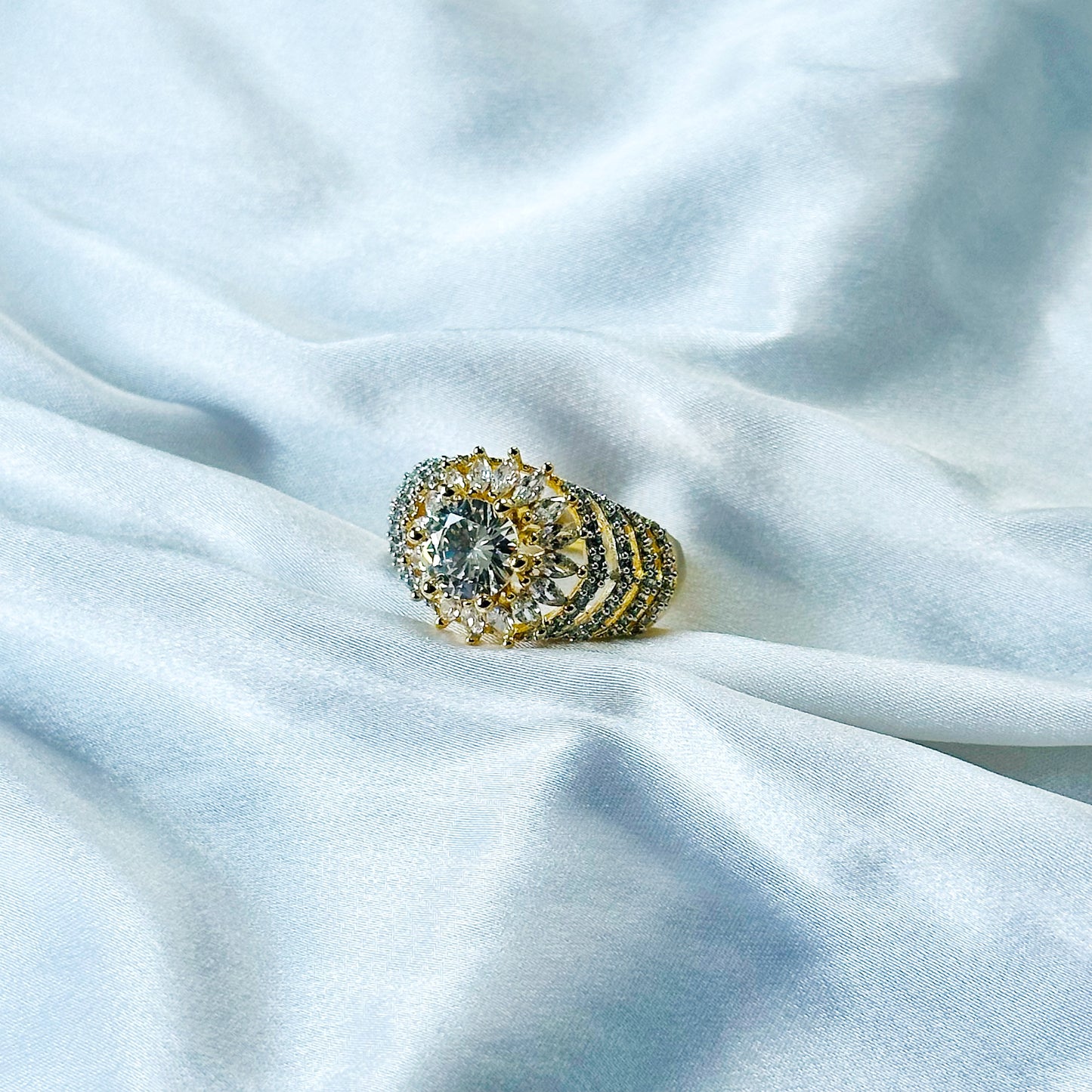 Solitaire Cubic Zircon American Diamond Gold/Silver Plated Adjustable Ring