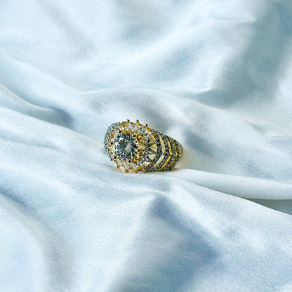 Solitaire Cubic Zircon American Diamond Gold/Silver Plated Adjustable Ring