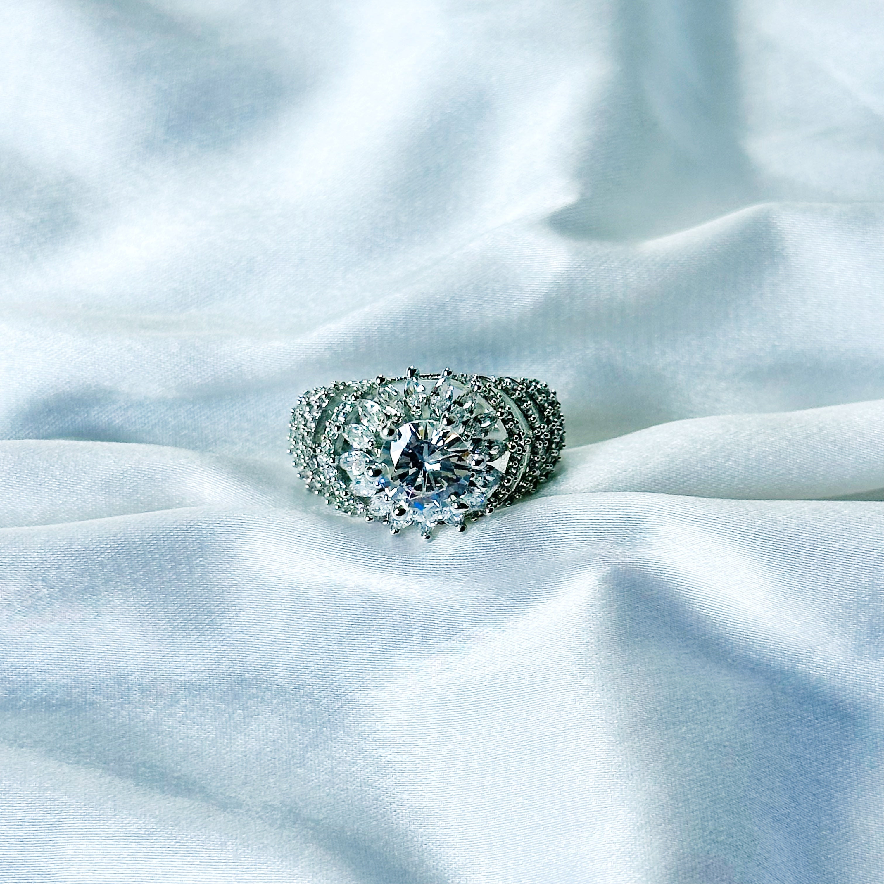 Solitaire Cubic Zircon American Diamond Silver Plated Adjustable Ring