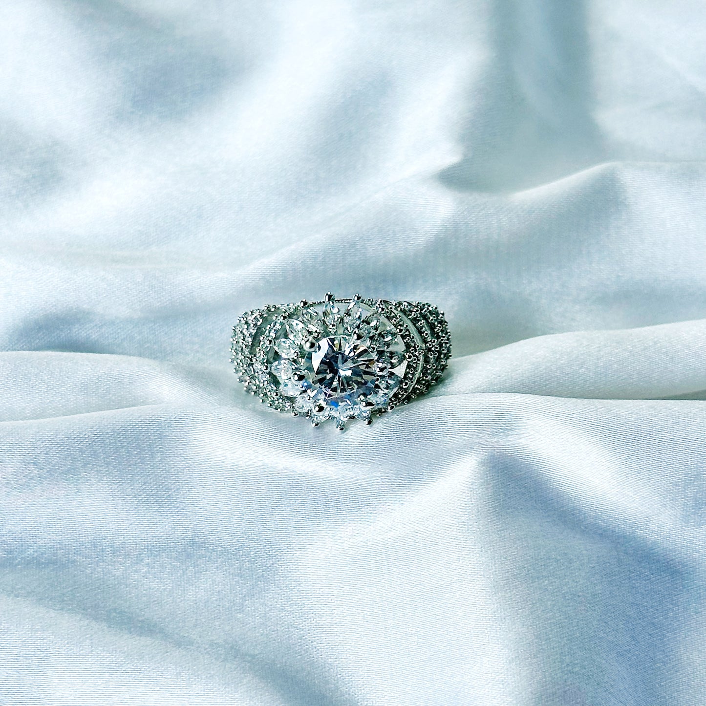Solitaire Cubic Zircon American Diamond Silver Plated Adjustable Ring