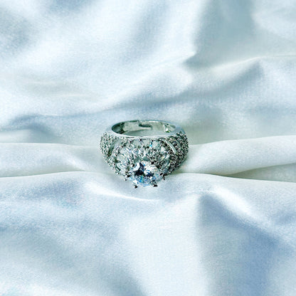 Solitaire Cubic Zircon American Diamond Silver Plated Adjustable Ring
