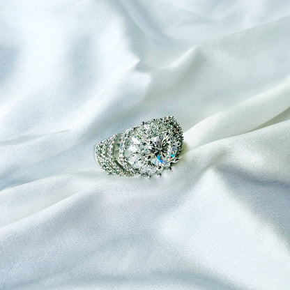 Solitaire Cubic Zircon American Diamond Silver Plated Adjustable Ring