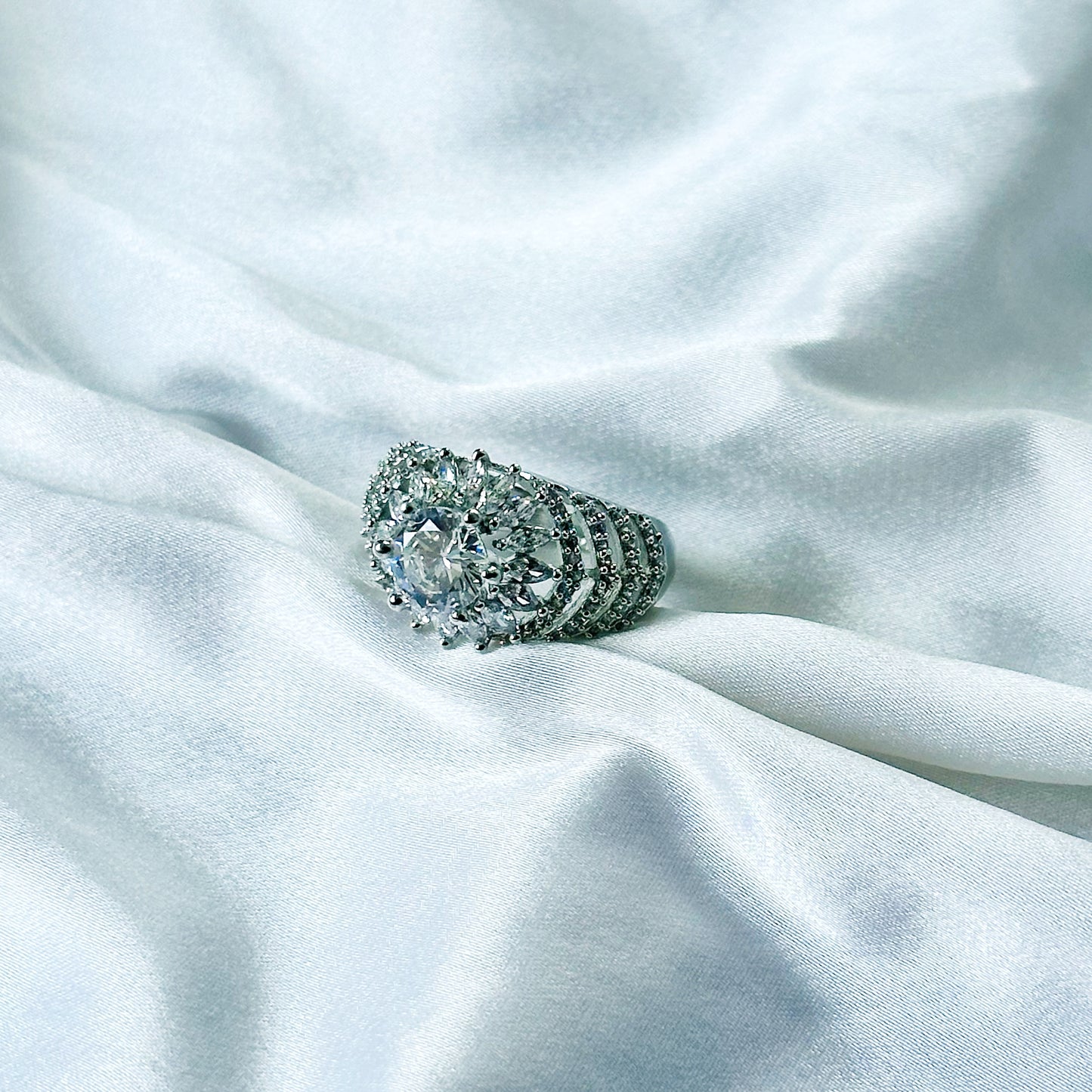 Solitaire Cubic Zircon American Diamond Silver Plated Adjustable Ring