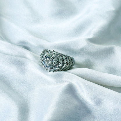 Solitaire Cubic Zircon American Diamond Silver Plated Adjustable Ring