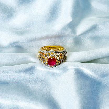 Red Ruby Cubic Zircon American Diamond Gold/Silver Plated Adjustable Ring