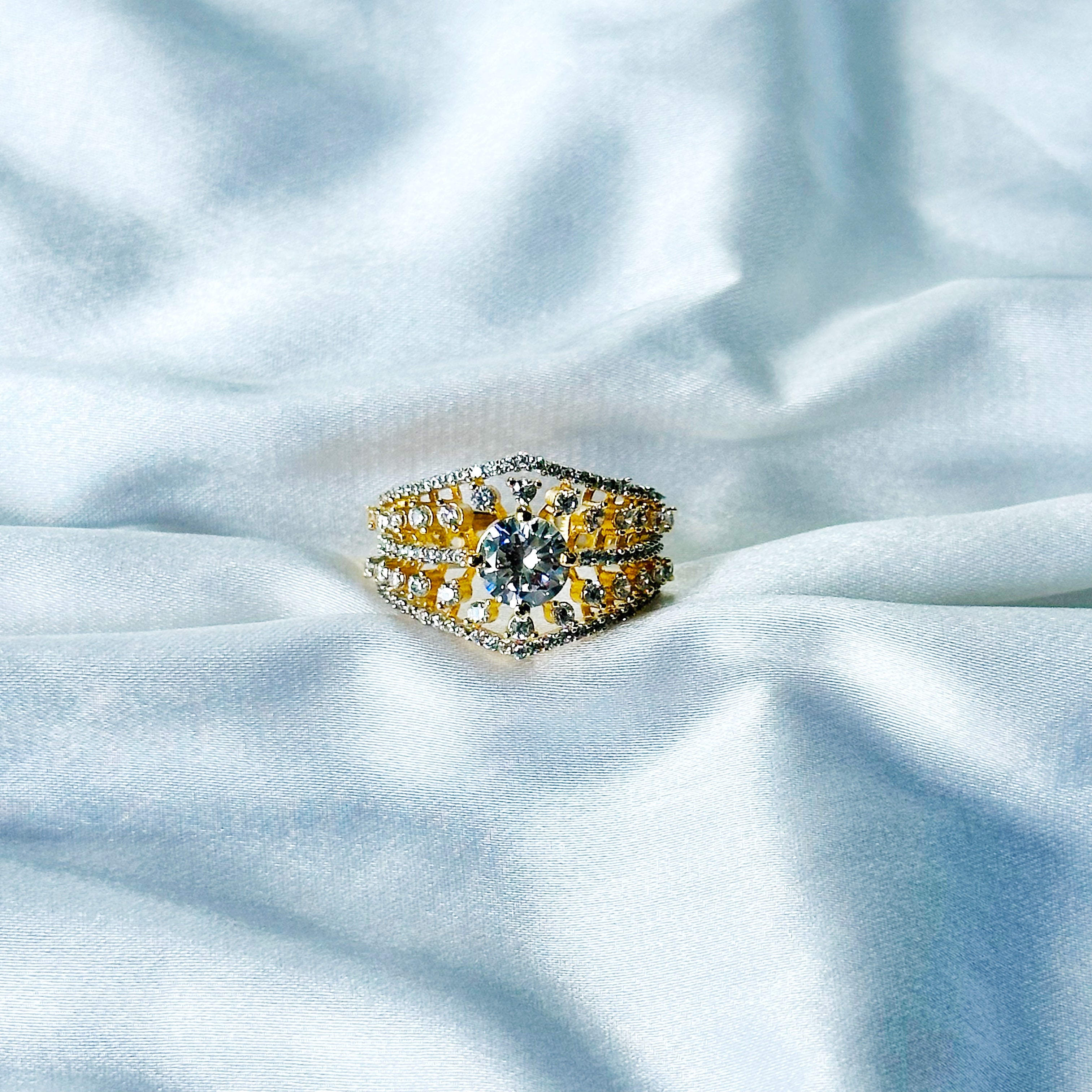 Solitaire Cubic Zircon American Diamond Gold/Silver Plated Adjustable Ring