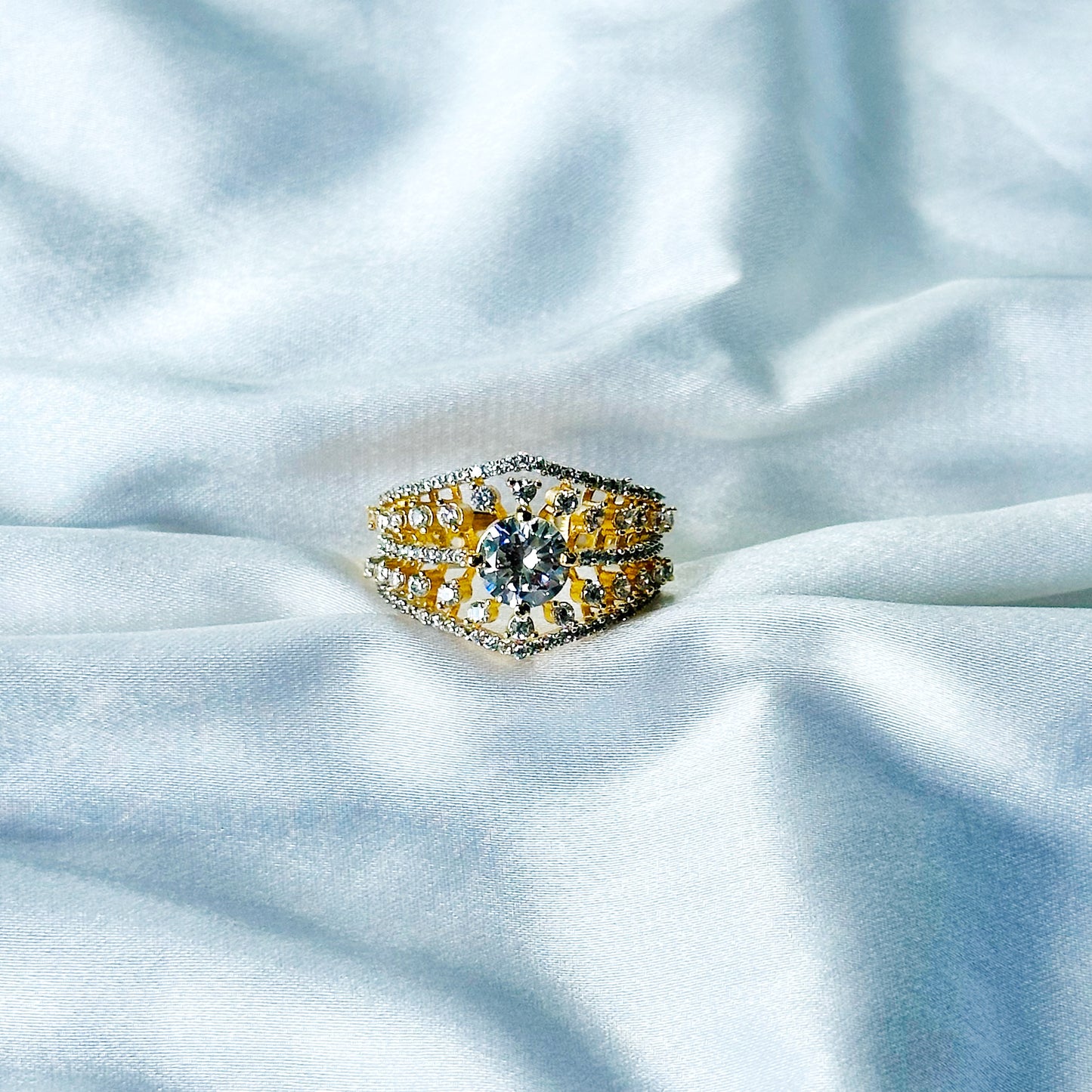 Solitaire Cubic Zircon American Diamond Gold/Silver Plated Adjustable Ring