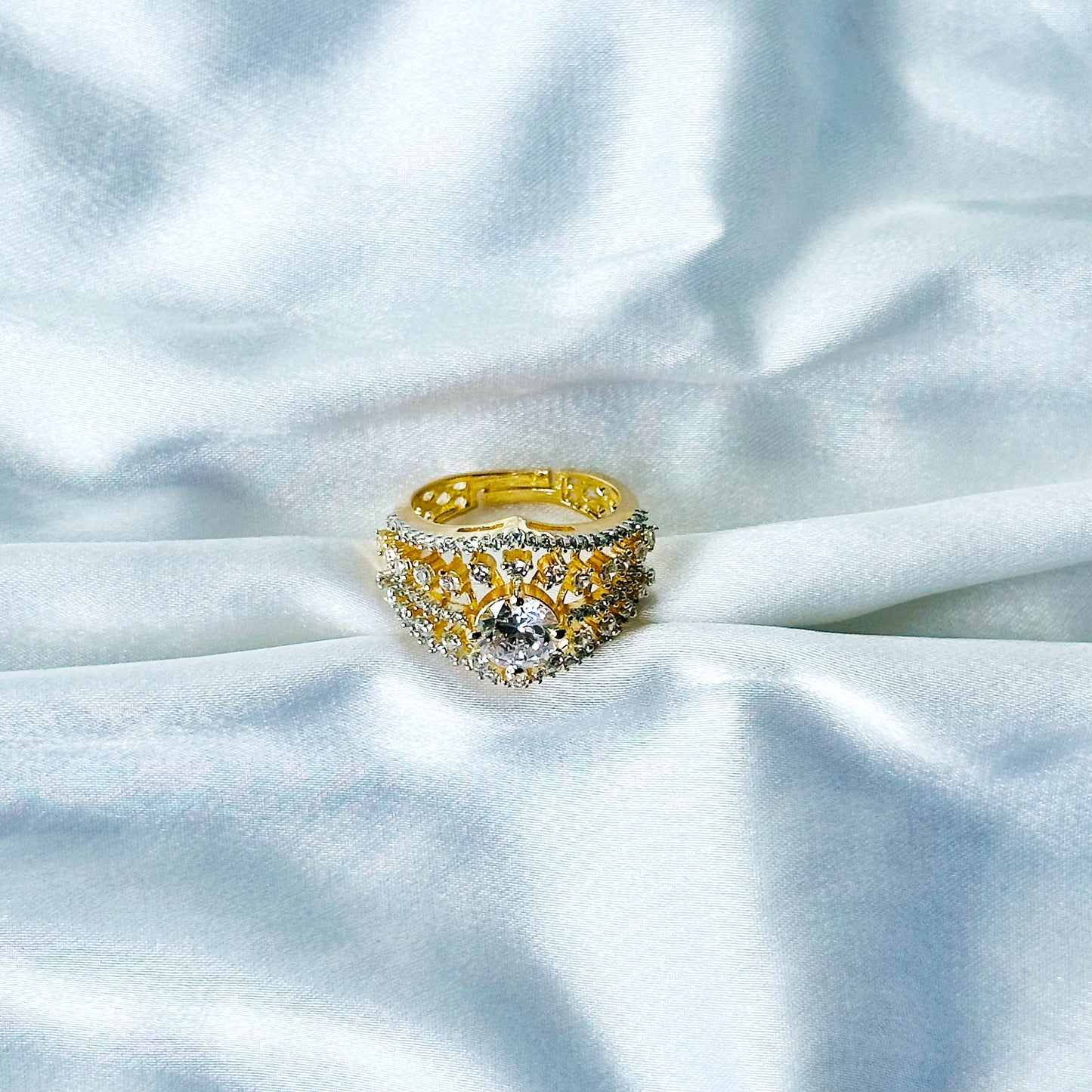 Solitaire Cubic Zircon American Diamond Gold/Silver Plated Adjustable Ring