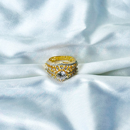Solitaire Cubic Zircon American Diamond Gold/Silver Plated Adjustable Ring