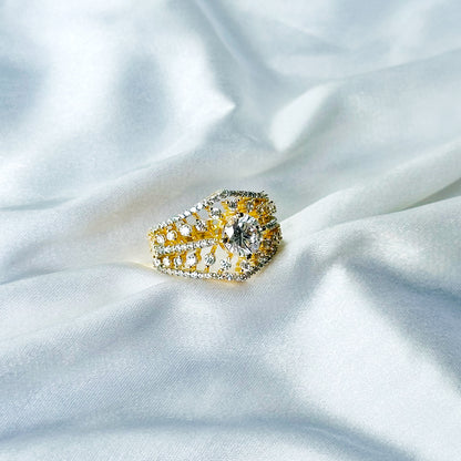 Solitaire Cubic Zircon American Diamond Gold/Silver Plated Adjustable Ring