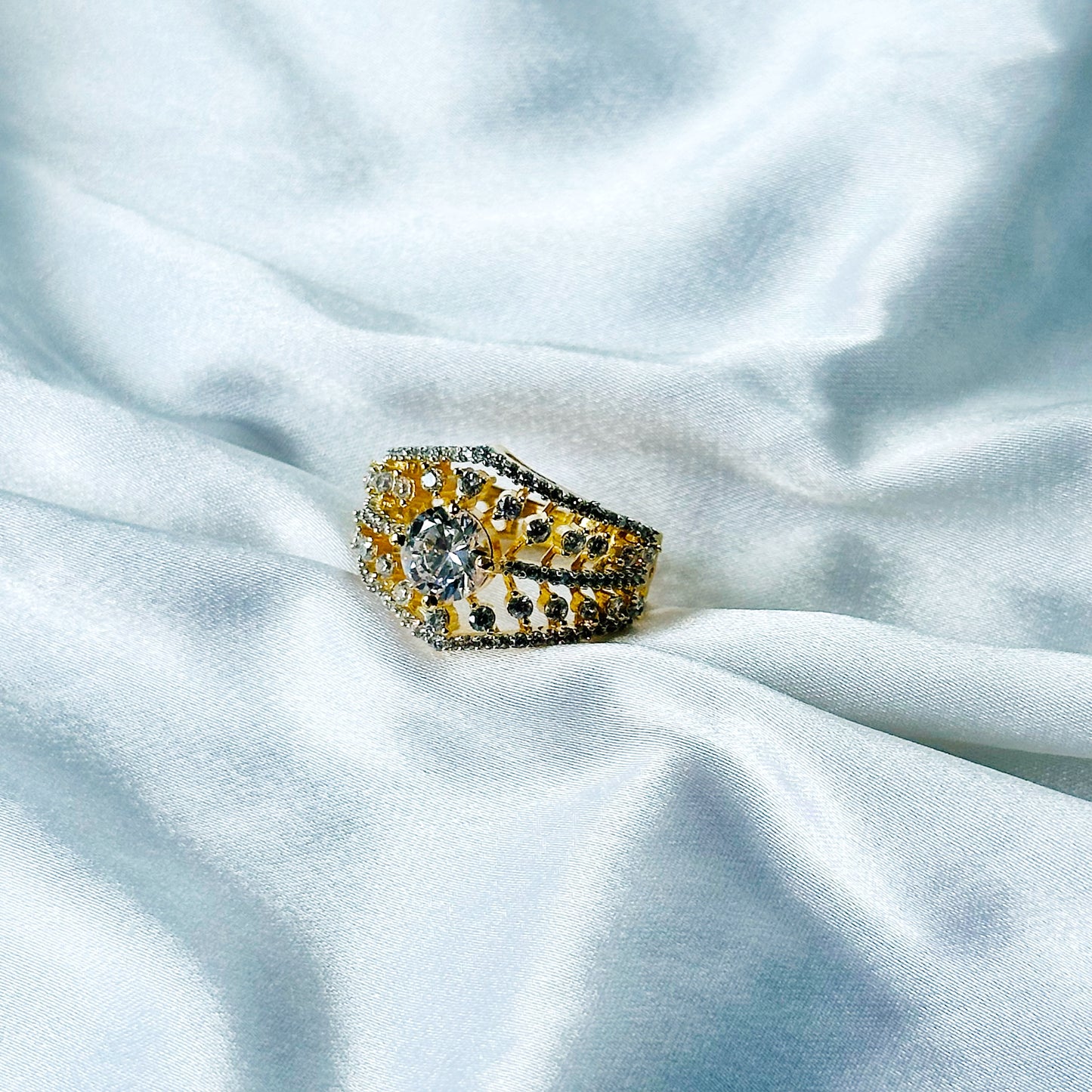 Solitaire Cubic Zircon American Diamond Gold/Silver Plated Adjustable Ring