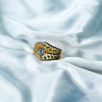 Solitaire Cubic Zircon American Diamond Gold/Silver Plated Adjustable Ring