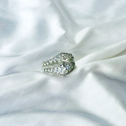 Solitaire Cubic Zircon American Diamond Silver Plated Adjustable Ring
