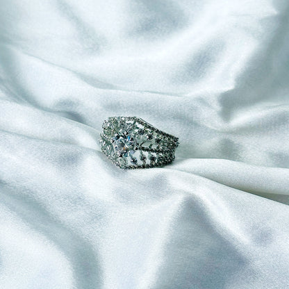Solitaire Cubic Zircon American Diamond Silver Plated Adjustable Ring