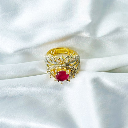 Red Ruby Cubic Zircon American Diamond Gold/Silver Plated Adjustable Ring