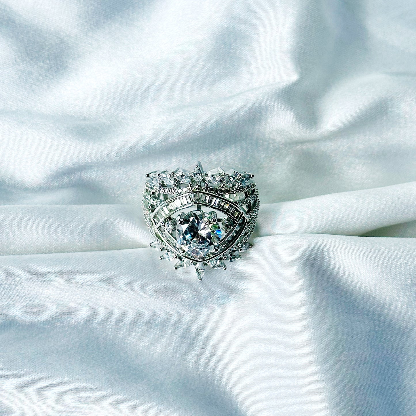 Solitaire Cubic Zircon American Diamond Silver Plated Adjustable Ring