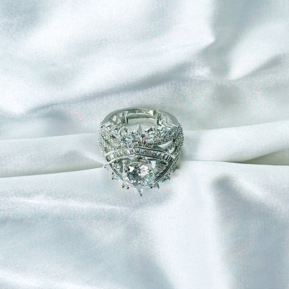 Solitaire Cubic Zircon American Diamond Silver Plated Adjustable Ring
