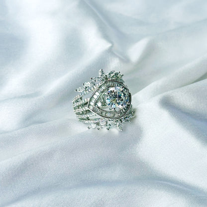 Solitaire Cubic Zircon American Diamond Silver Plated Adjustable Ring