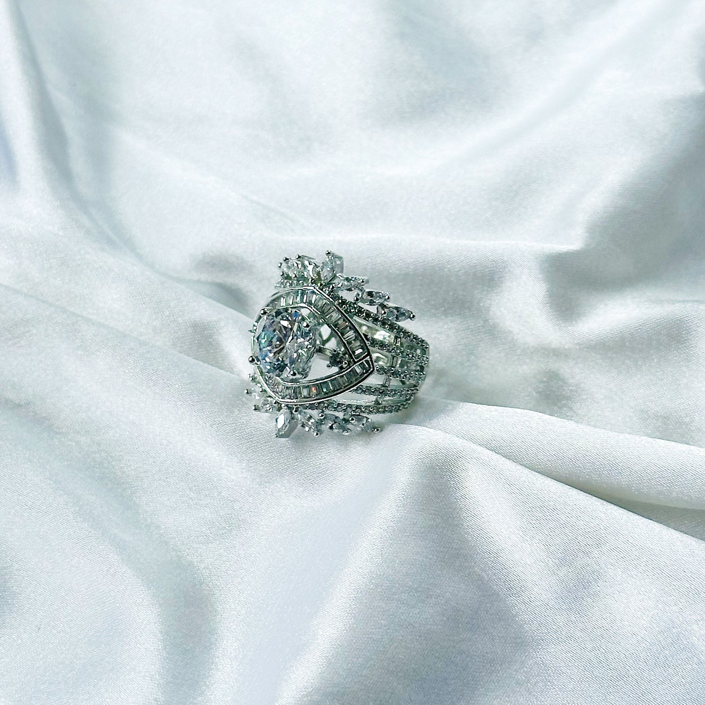 Solitaire Cubic Zircon American Diamond Silver Plated Adjustable Ring