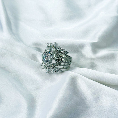 Solitaire Cubic Zircon American Diamond Silver Plated Adjustable Ring