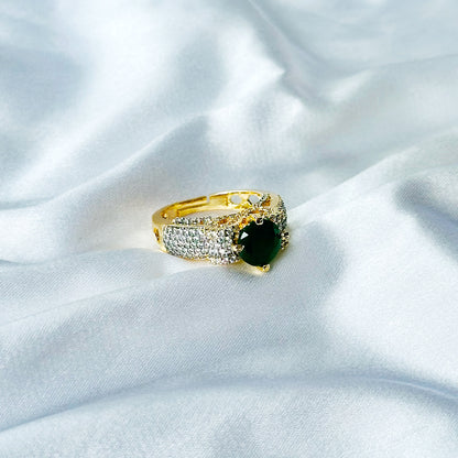 Green Emerald Cubic Zircon American Diamond Gold/Silver Plated Adjustable Ring