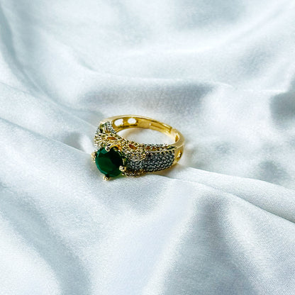 Green Emerald Cubic Zircon American Diamond Gold/Silver Plated Adjustable Ring