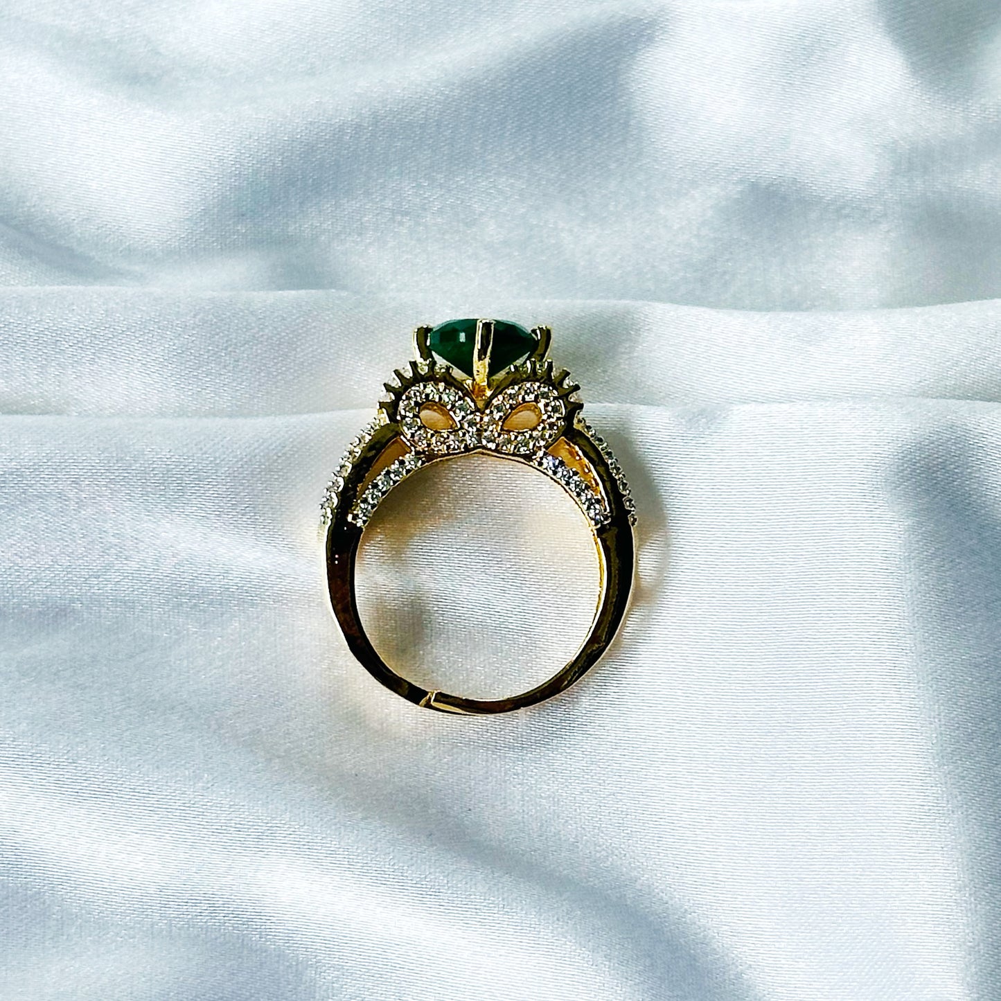 Green Emerald Cubic Zircon American Diamond Gold/Silver Plated Adjustable Ring
