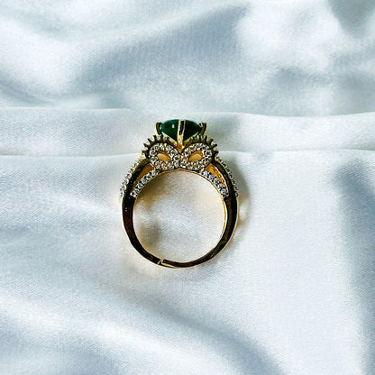 Green Emerald Cubic Zircon American Diamond Gold/Silver Plated Adjustable Ring
