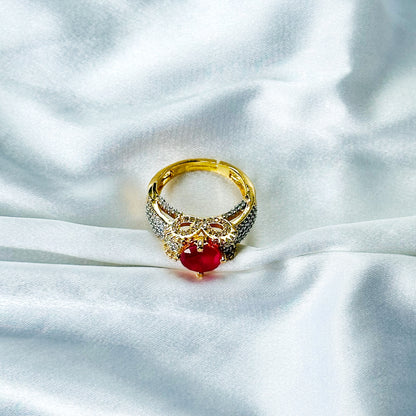 Red Ruby Cubic Zircon American Diamond Gold/Silver Plated Adjustable Ring