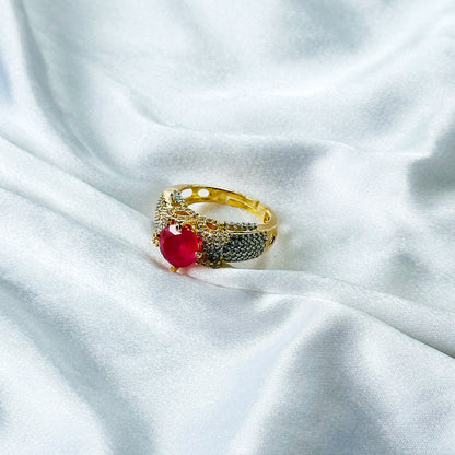 Red Ruby Cubic Zircon American Diamond Gold/Silver Plated Adjustable Ring