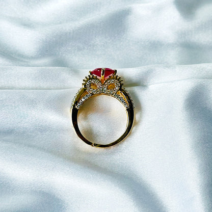 Red Ruby Cubic Zircon American Diamond Gold/Silver Plated Adjustable Ring
