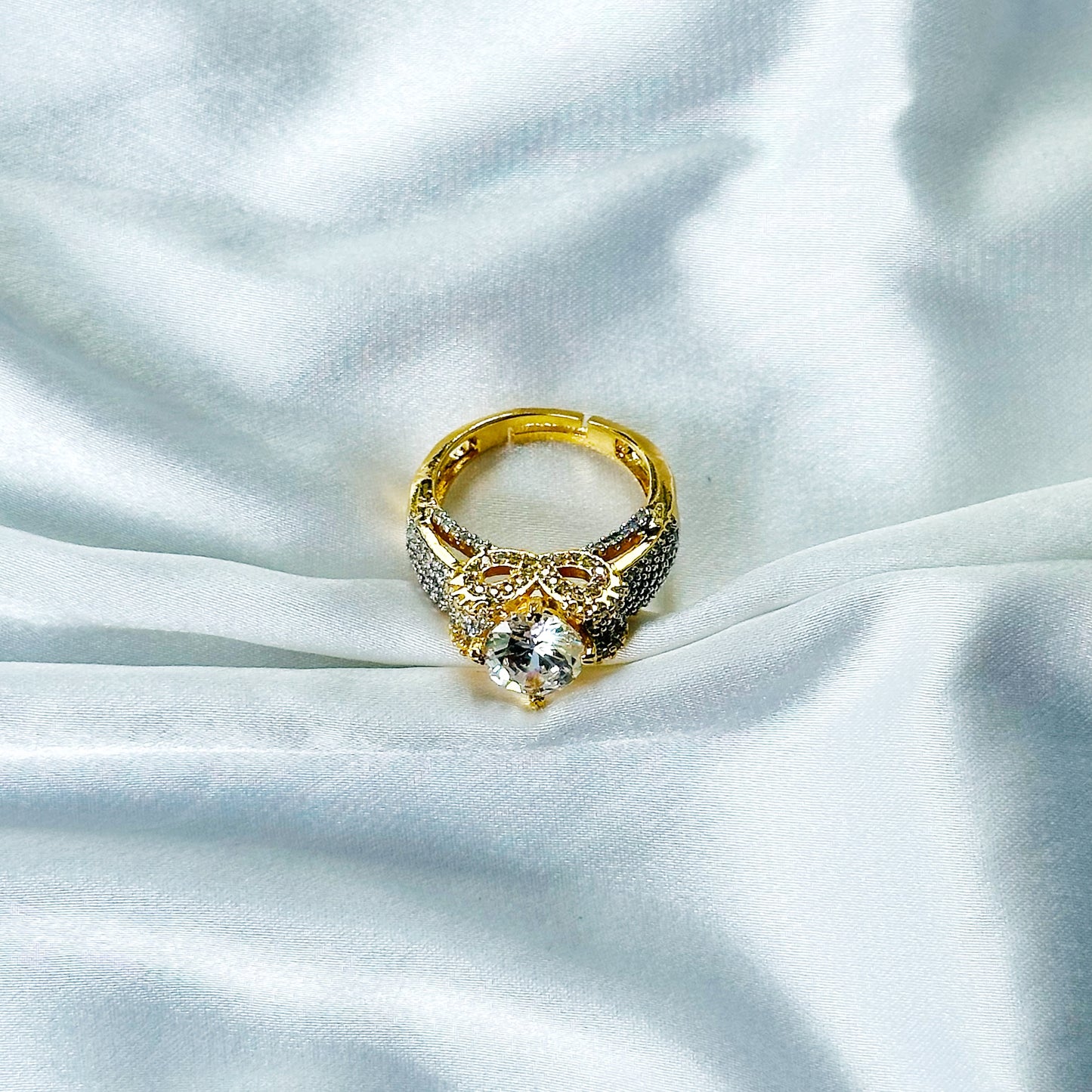 Solitaire Cubic Zircon American Diamond Gold/Silver Plated Adjustable Ring